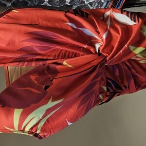 Tropical Red and Green Wrap Dress